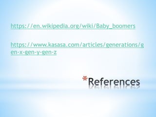 *
https://en.wikipedia.org/wiki/Baby_boomers
https://www.kasasa.com/articles/generations/g
en-x-gen-y-gen-z
 