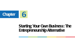 Chapter    6
          Starting Y Own Business: The
                    our
          Entrepreneurship Alternative
 