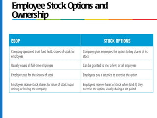 Employee Stock Options and
Ownership
 