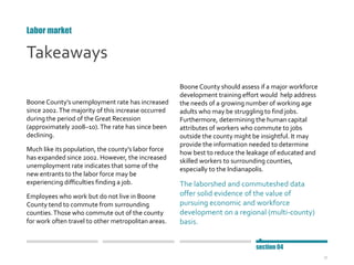 37
Takeaways
Boone County’s unemployment rate has increased
since 2002.The majority of this increase occurred
during the p...