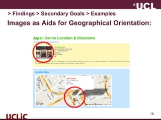 16
Images as Aids for Geographical Orientation:
> Findings > Secondary Goals > Examples
 