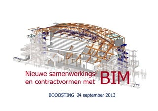 Nieuwe samenwerkingsNieuwe samenwerkings--
en contractvormen meten contractvormen met BIM
BOOOSTING 24 september 2013
 