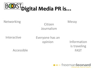 AWARENESS	of how digital media fits into your overall marketing planKNOWLEDGE of how to decide what digital media is right for your brandUNDERSTANDING of how  marketers have created digital strategies that workEFFECTIVENESS by learning how to prove the value of your digital investment