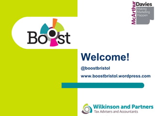 Welcome!
@boostbristol
www.boostbristol.wordpress.com
 