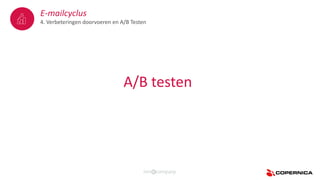 E-mailcyclus
4. Verbeteringen doorvoeren en A/B Testen
A/B testen
 