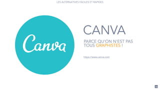 24
https://www.canva.com
CANVA
PARCE QU’ON N’EST PAS
TOUS GRAPHISTES !
LES ALTERNATIVES FACILES ET RAPIDES
 