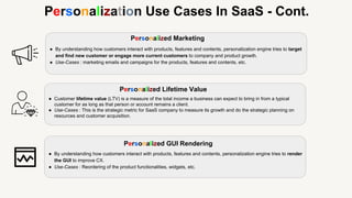 Personalization Use Cases In SaaS - Cont.
● By understanding how customers interact with products, features and contents, ...
