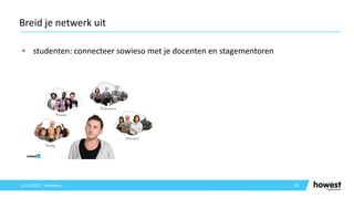 • studenten: connecteer sowieso met je docenten en stagementoren
58
Breid je netwerk uit
12/12/2021 Voettekst
 