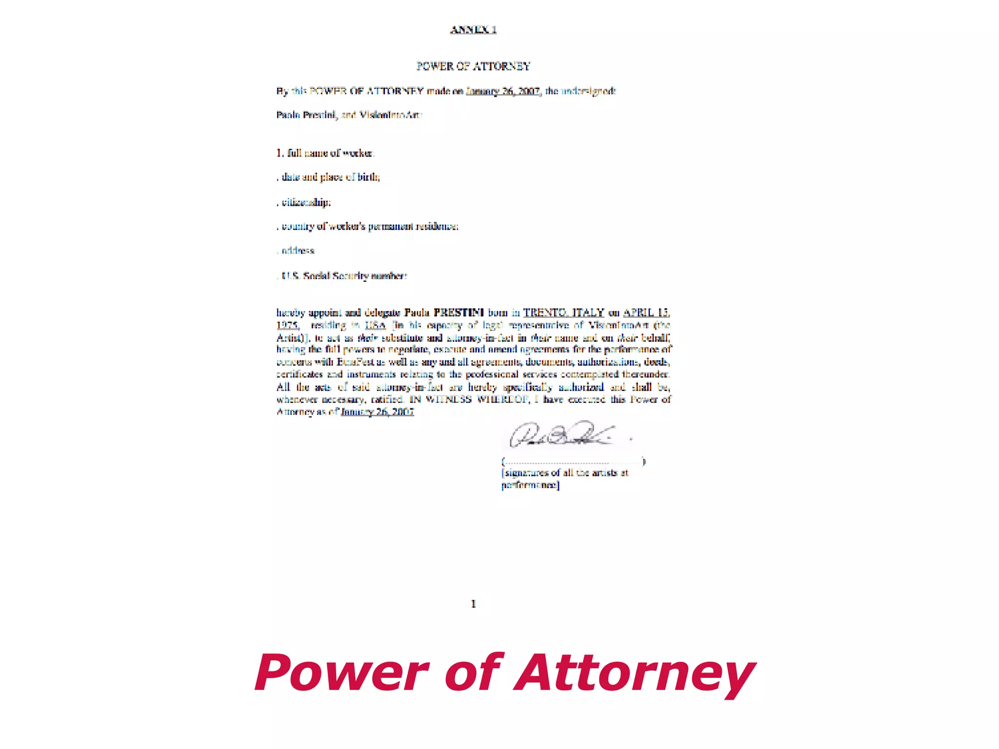 Power of Attorney 