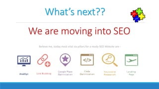 What’s next??
We are moving into SEO
Believe me, today most vital six pillars for a ready SEO Website are -
 
