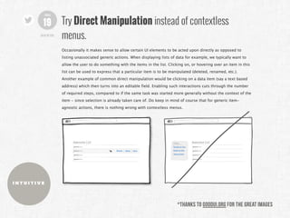 Tools 
‣ Invision 
‣ Silverback 
Resources 
‣ Join A Meetup (Like User Enjoyment!) 
‣ goodui.org 
‣ Rocket Surgery Made Easy 
‣ Don’t Make Me Think 
 