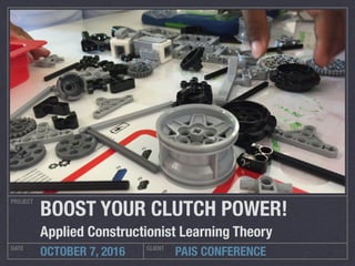 PAIS CONFERENCE
PROJECT
DATE CLIENT
OCTOBER 7, 2016
BOOST YOUR CLUTCH POWER!
Applied Constructionist Learning Theory
 