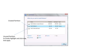Created Partition
Unused Partition
to Create highlight and click new,
And apply
 