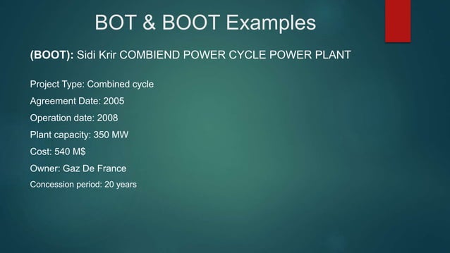BOOT, BOT, Management Contracts & Turnkey PROJECTS | PPTX | Private ...