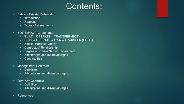 BOOT, BOT, Management Contracts & Turnkey PROJECTS | PPTX | Private ...