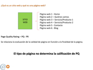 Page Quality Rating – PQ - PR
Se relaciona la evaluación de la calidad de página en función a la finalidad de la página.
E...