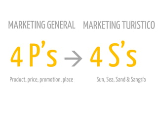4 P’s  4 S’sProduct,price, promotion,place Sun, Sea, Sand & Sangría
MARKETING GENERAL MARKETING TURISTICO
 