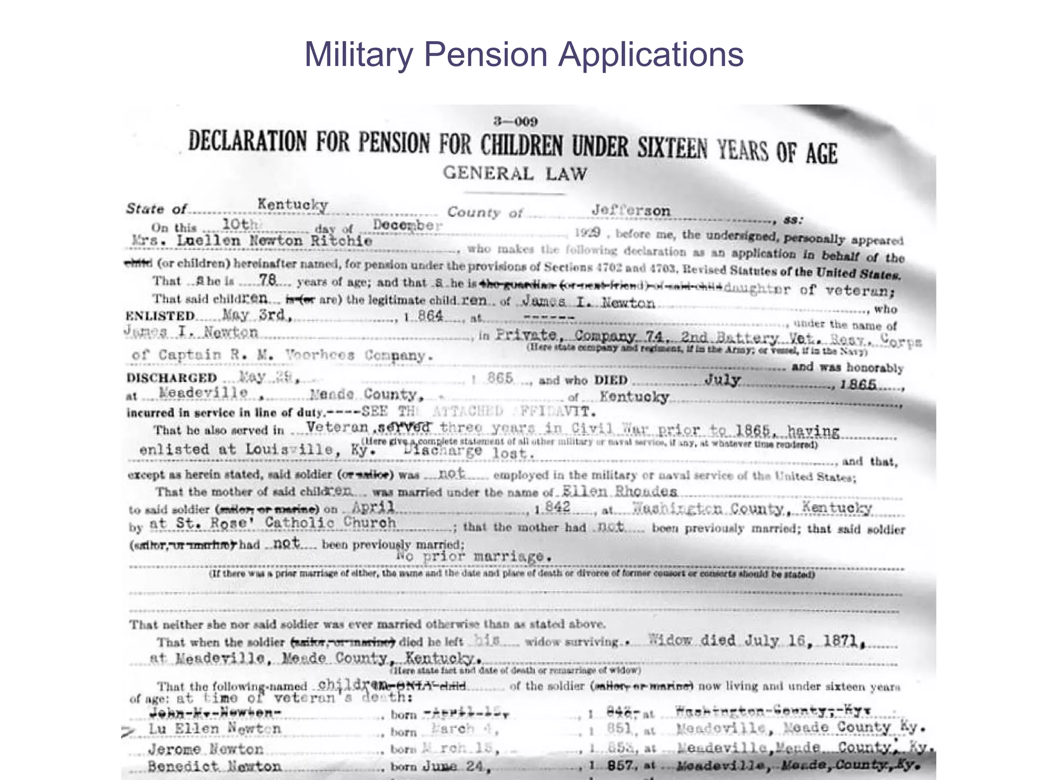 Military Pension Applications 