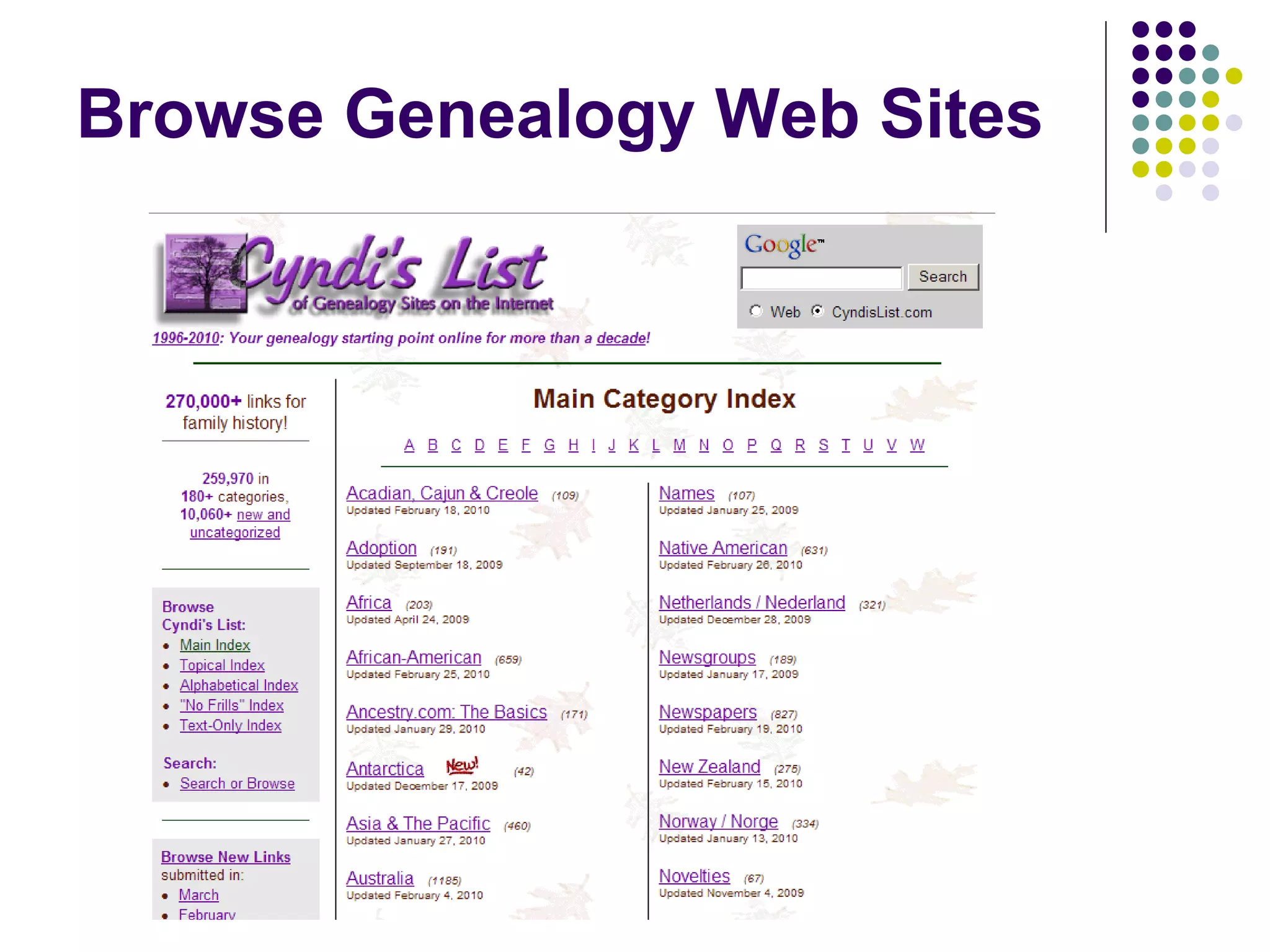 Browse Genealogy Web Sites 