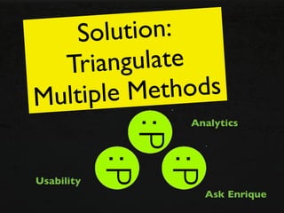 Sol  ution:
  Trian  gulate
Mult iple M ethods
               Analytics




Usability
                 Ask Enrique
 