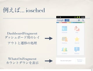 ... iosched


DashboardFragment




WhatsOnFragment


                     16
 