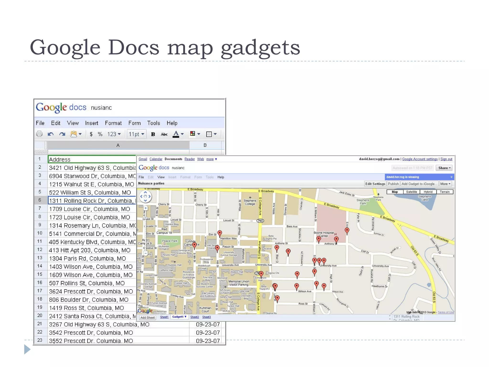 Google Docs map gadgets
 