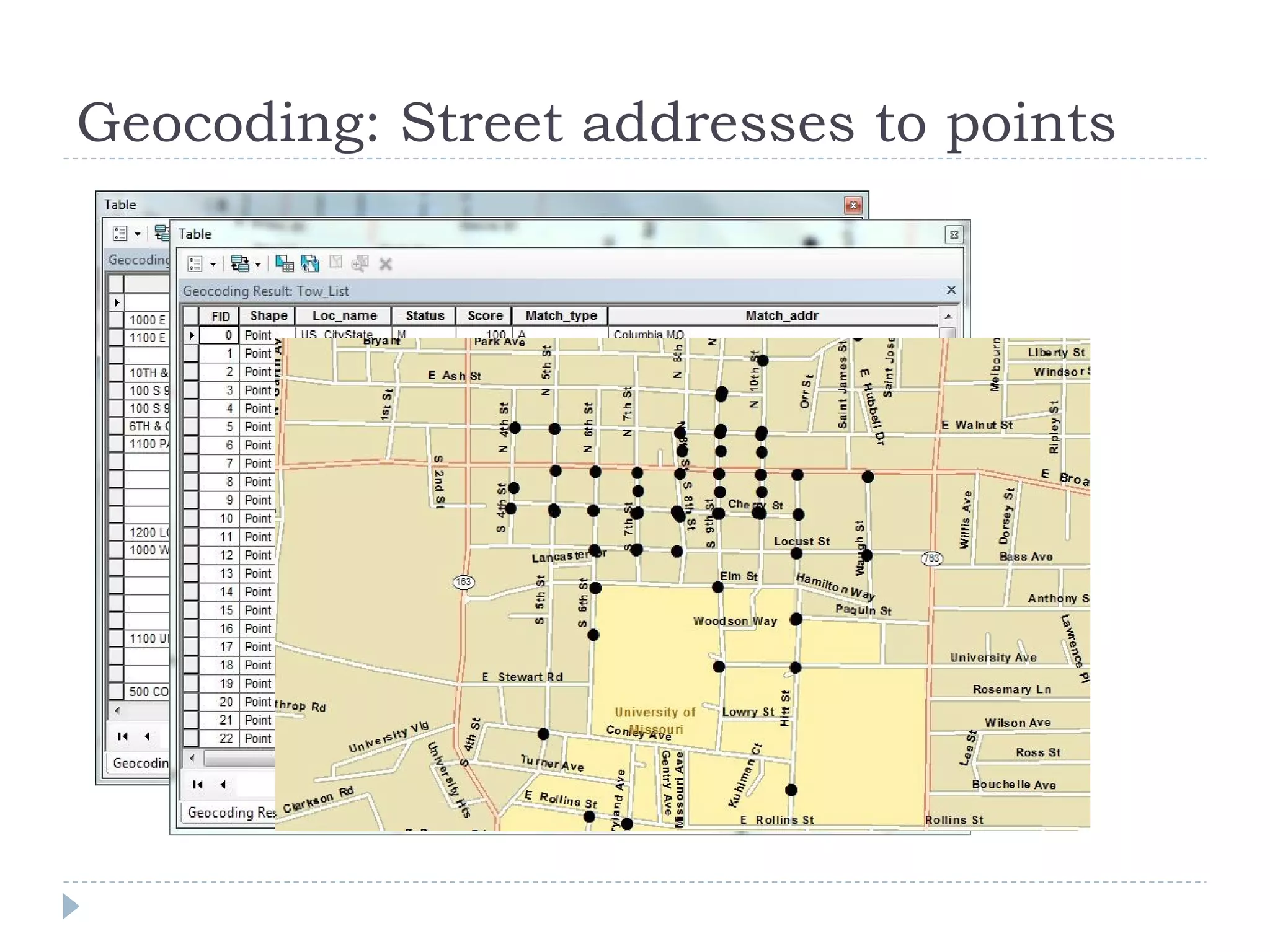 Geocoding: Street addresses to points
 