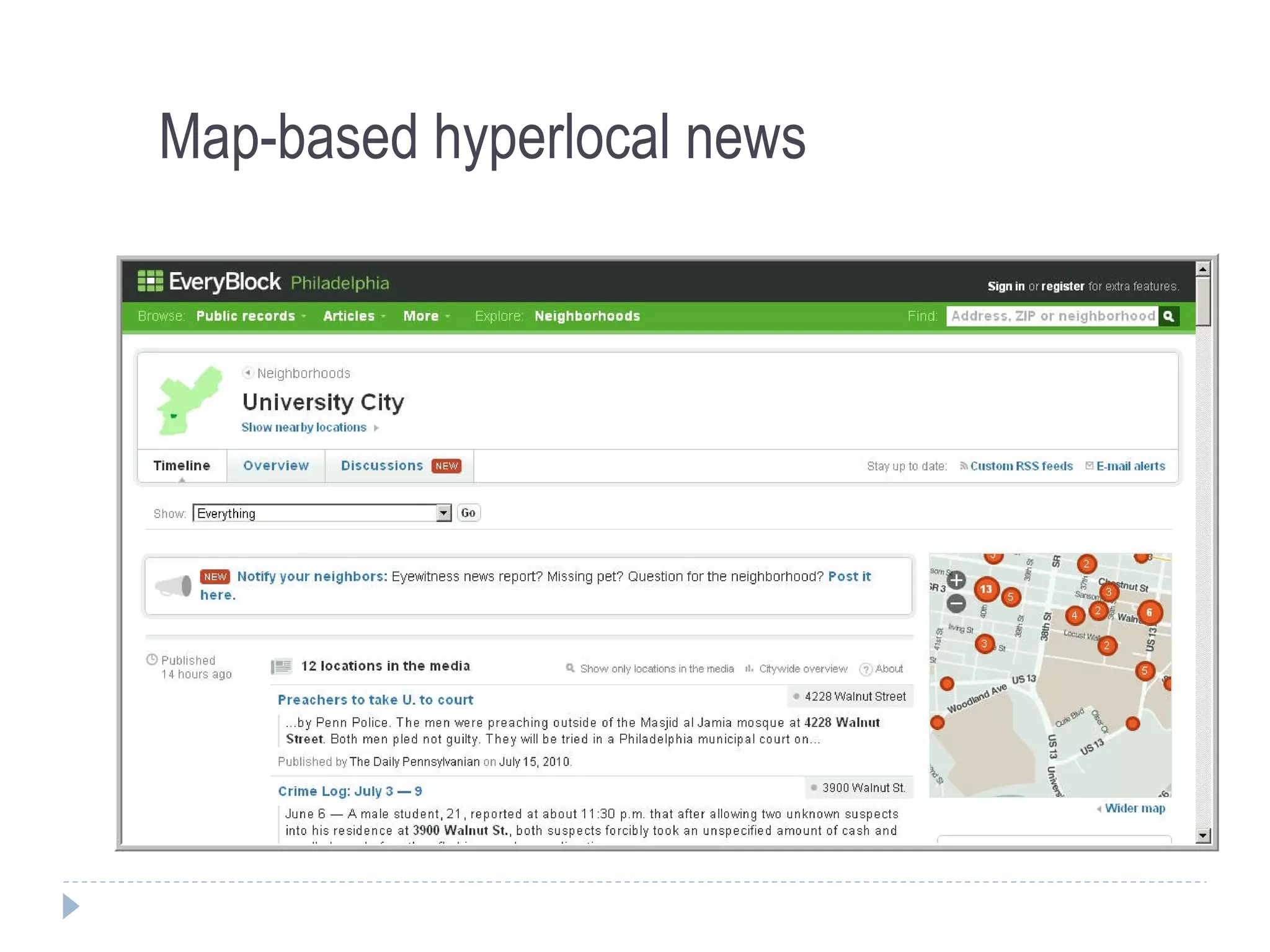 Map-based hyperlocal news
 