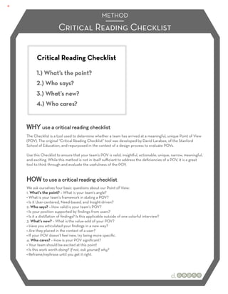 METHOD

                     Critical Reading Checklist


      Critical Reading Checklist
                               ...