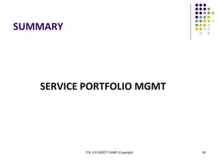 ITIL V3.0 BOOT CAMP (Copyright) 60
SUMMARY
SERVICE PORTFOLIO MGMT
 