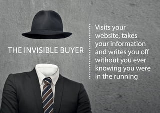 THE INVISIBLE BUYER
Visits your
website, takes
your information
and writes you off
without you ever
knowing you were
in the running
 