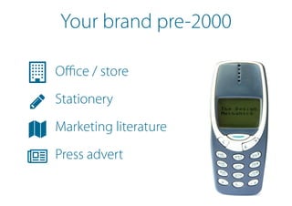 Office / store
Stationery
Marketing literature
Press advert
Your brand pre-2000
 