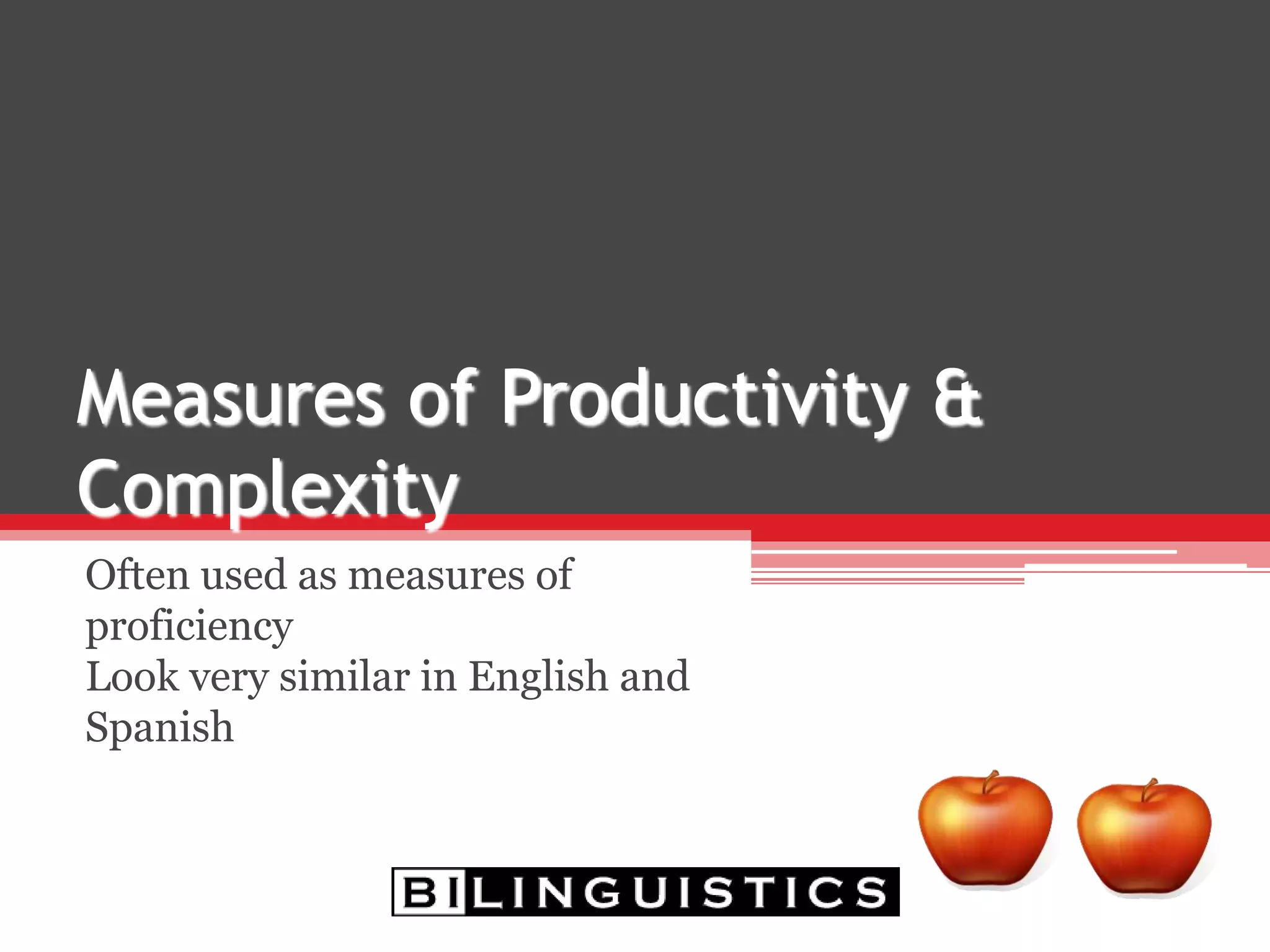 Semantic Errors English
0
1
2
3
4
5
6
7
8
M
eaningXStory
Articles
Prepositions
Pronouns
PronounN
oReferent
G
eneralW
ord
Use
W
ord
Use
PK
K
1st
2nd
3rd
0
1
2
3
4
5
6
7
8
Semantic Errors Spanish
PK
K
1st
2nd
3rd
Bilingualism and Language: Content
 