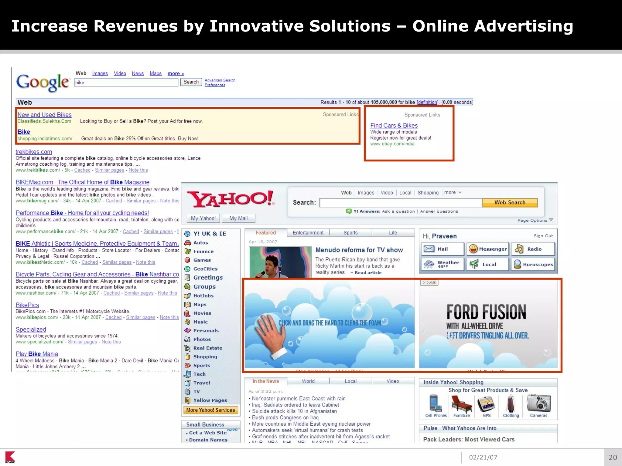 2002/21/07
Increase Revenues by Innovative Solutions – Online Advertising
 