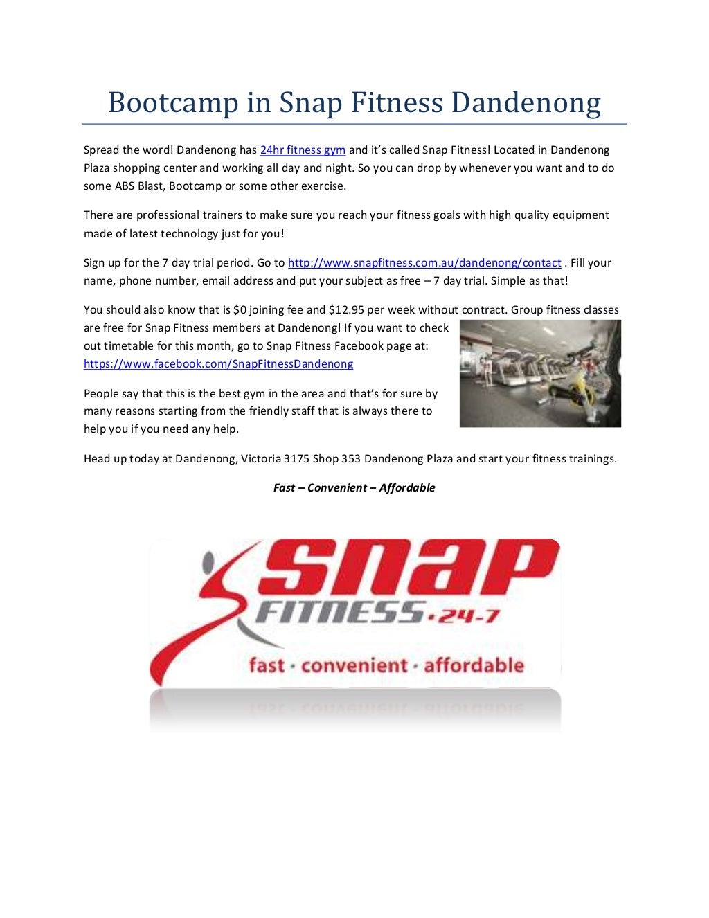 Bootcamp in snap fitness dandenong