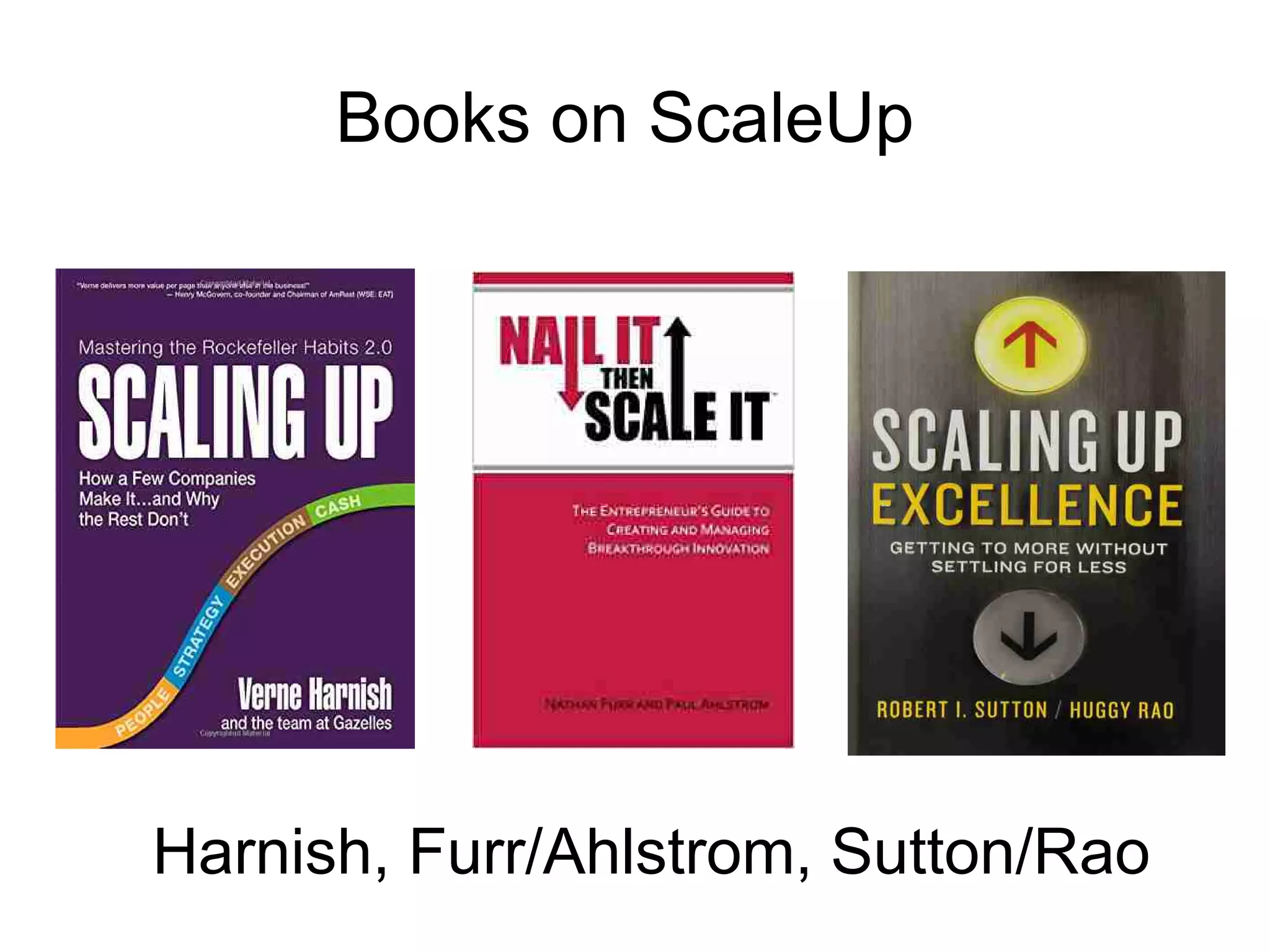 Books on ScaleUp
Harnish, Furr/Ahlstrom, Sutton/Rao
 