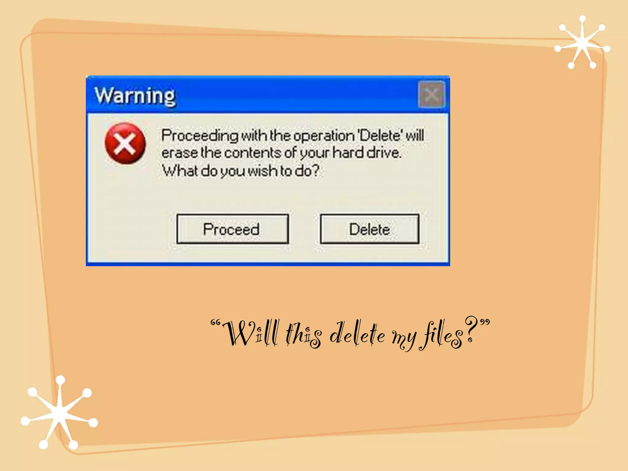 “Will this delete my ﬁles?”
 