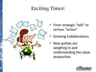 Exciting Times!
• From strategic “talk” to
serious “action”
• Growing Collaborations
• New parties are
weighing in and
understanding the value
proposition
 