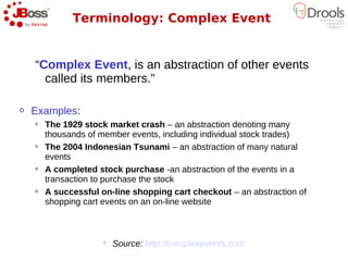 Terminology: Complex Event


    “Complex Event, is an abstraction of other events
      called its members.”

o   Example...