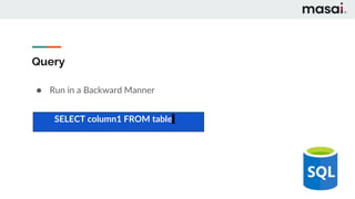 Query
● Run in a Backward Manner
SELECT column1 FROM table
 