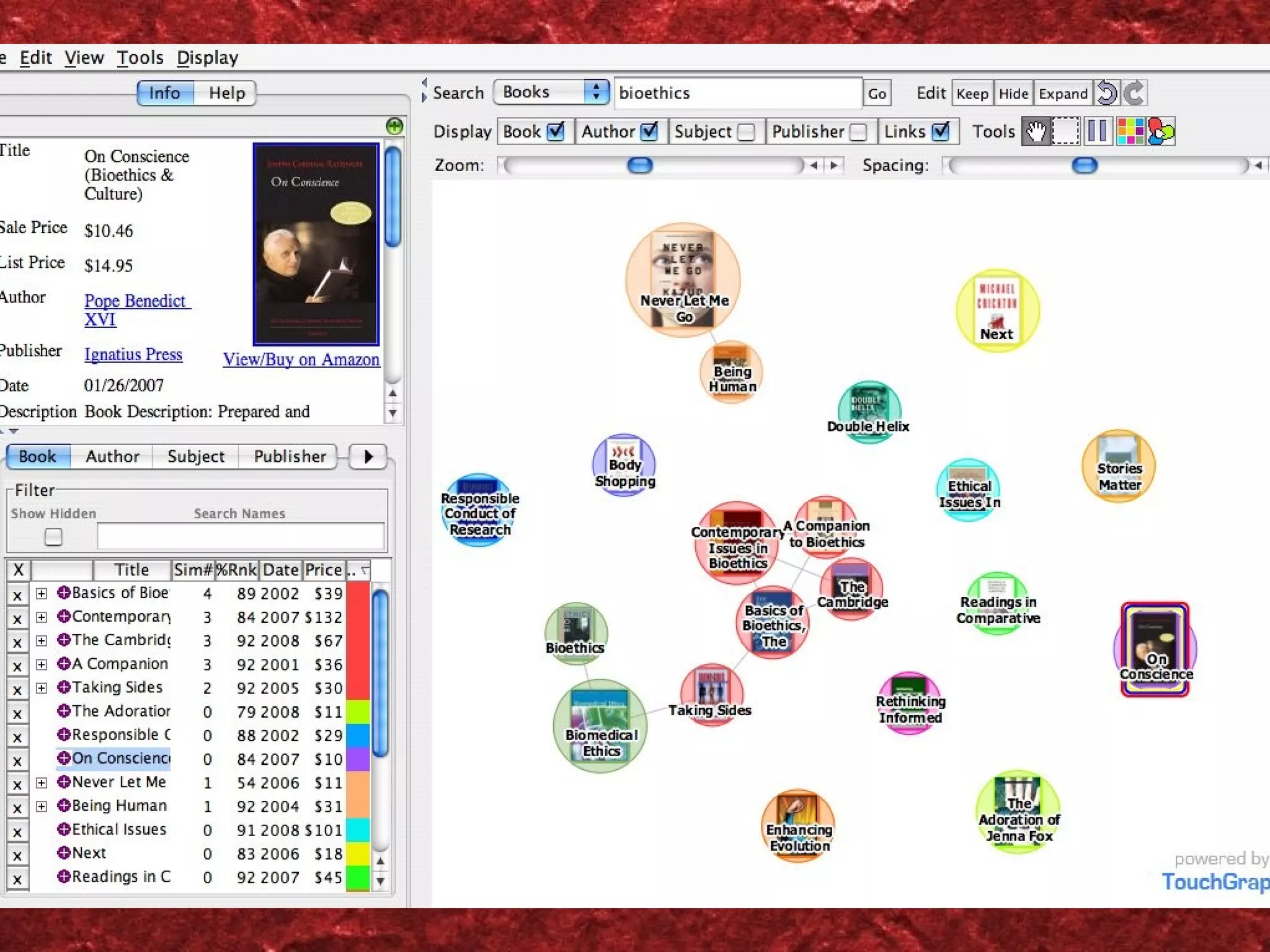 Touchgraph Amazon book search for bioethics 