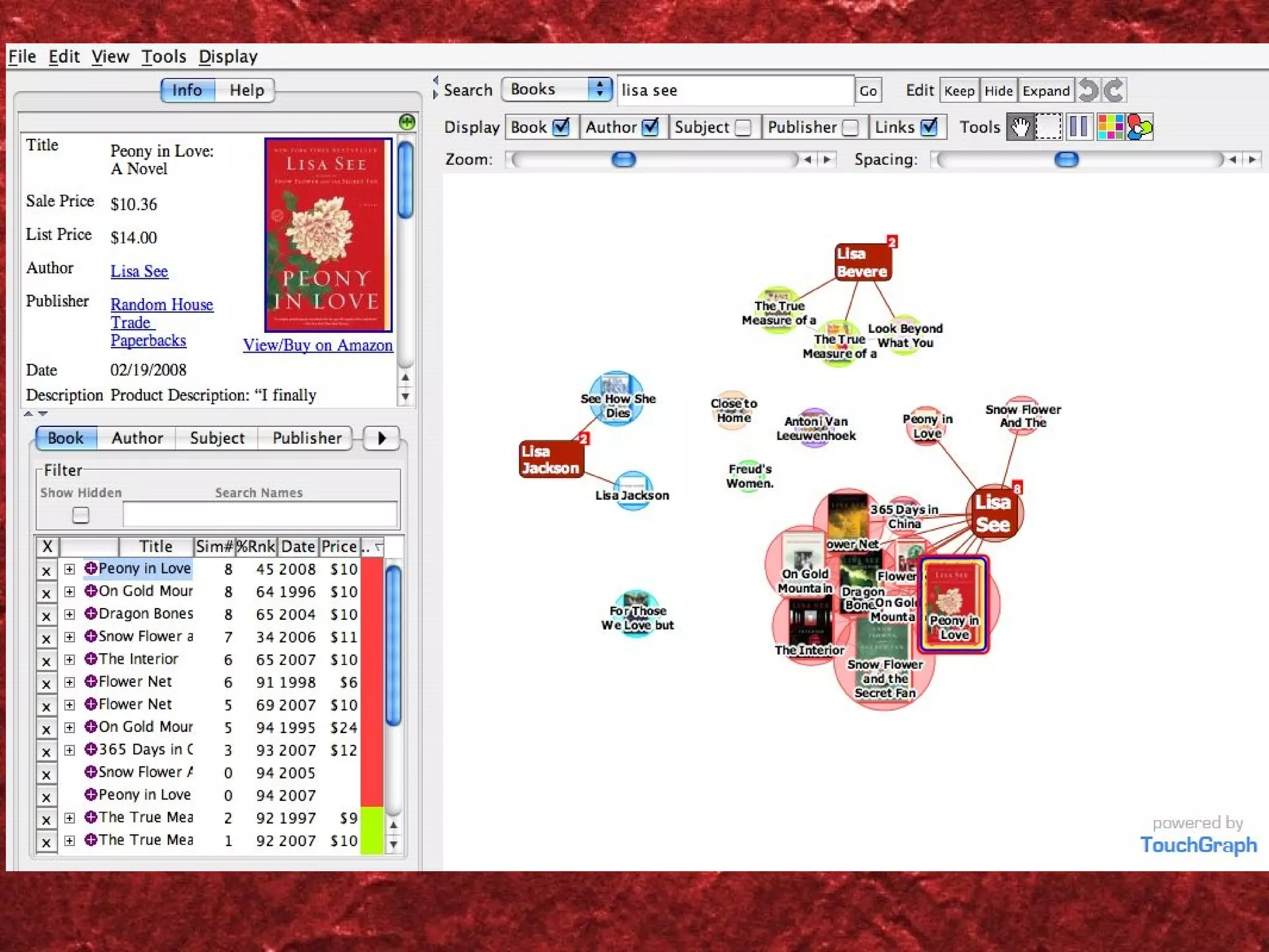 Touchgraph Amazon book search - Lisa See 