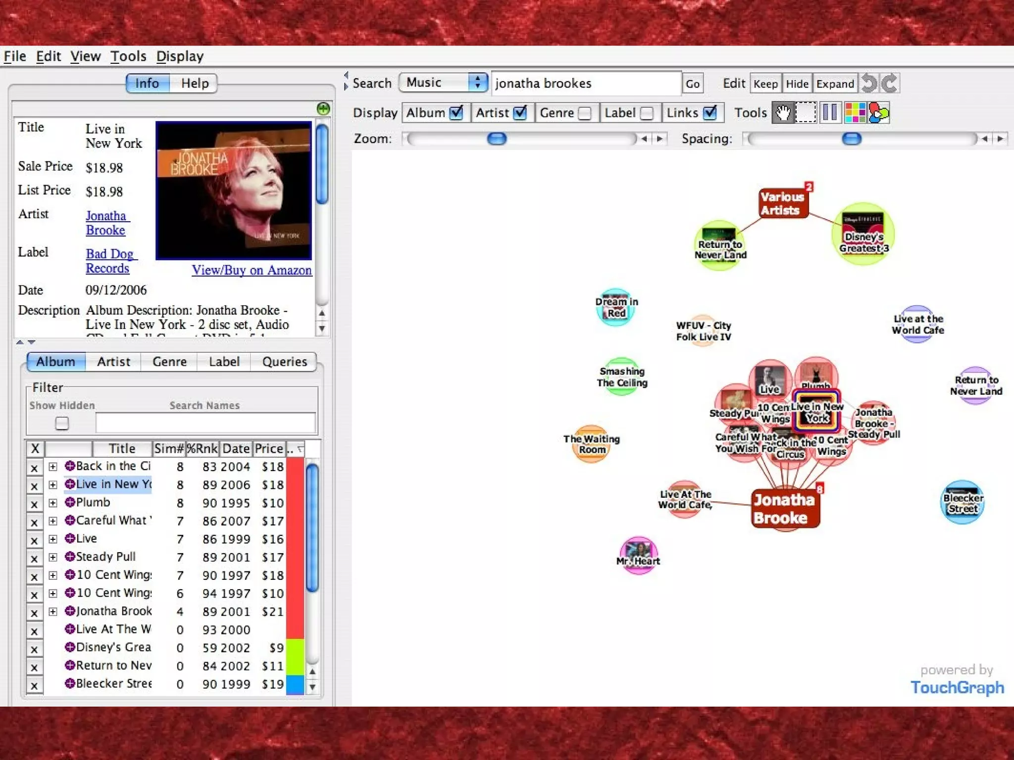 Touchgraph Amazon music search - Jonatha Brookes 