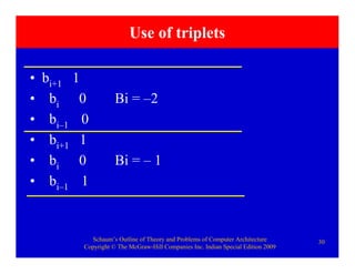 Schaum’s Outline of Theory and Problems of Computer Architecture
Copyright © The McGraw-Hill Companies Inc. Indian Special Edition 2009
30
Use of triplets
• bi+1 1
• bi 0 Bi = –2
• bi–1 0
• bi+1 1
• bi 0 Bi = – 1
• bi–1 1
 