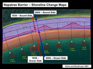 Napatree Barrier – Shoreline Change Maps

                         2004 – Sound Side
     1939 – Sound Side




                     1939 –      2004 – Ocean Side
                   Ocean Side

                                                 Hehre and Boothroyd, 2007
 