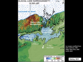 Ice margins modified from:
Dyke and Prest, 1987
Ridge, 2010; Goss, 1993
Smith, 2010




      Oakley, 2011
 