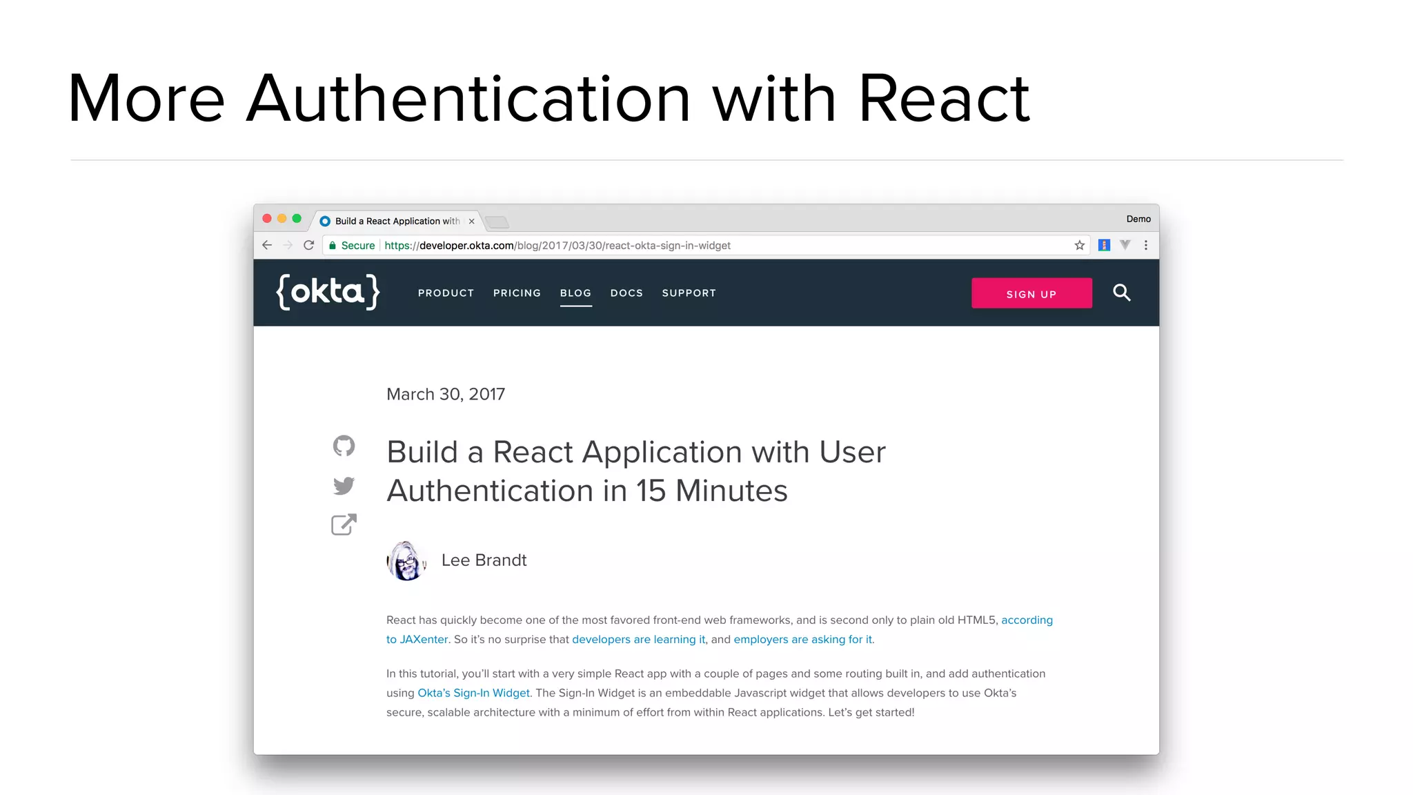 More Authentication with React
 