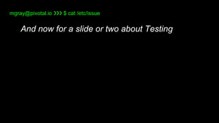 mgray@pivotal.io ❯❯❯ $ cat /etc/issue
And now for a slide or two about Testing
 