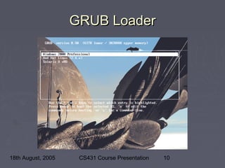 18th August, 2005 CS431 Course Presentation 10
GRUB LoaderGRUB Loader
 