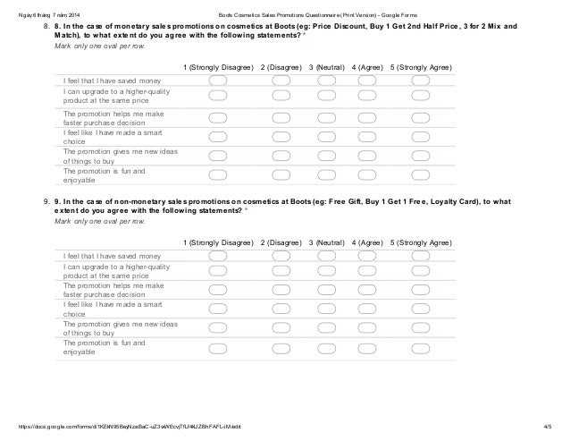 Questionnaire survey for the research of cosmetics sales promotions in